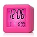Plumeet Easy Setting Digital Travel Alarm Clock with Snooze, Soft Nightlight, Large Display Time & Month & Date & Alarm, Ascending Sound Alarm & Handheld Sized, Best Gift for Kids (Hot Pink)