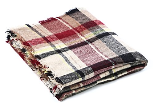 Women's Fall Winter Scarf Classic Tassel Plaid Scarf Warm Soft Chunky Large Blanket Wrap Shawl Scarves Pink Scarf