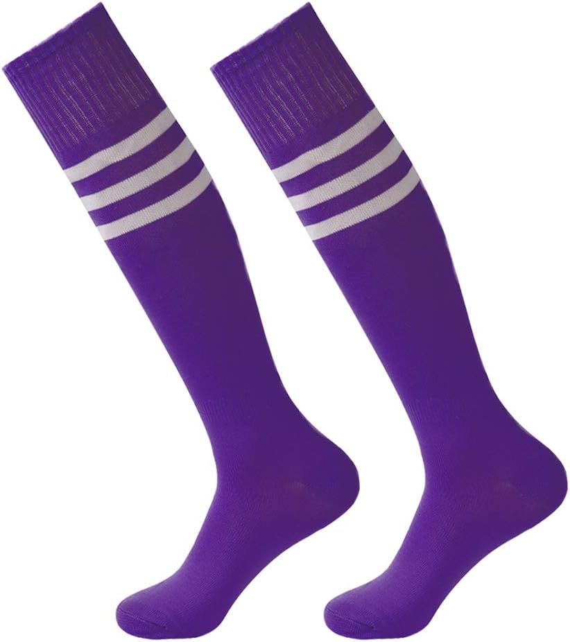 Fasoar Unisex Knee High Stripe Football Sports Tube Socks 2 Pack,6 Pack,10 Pack