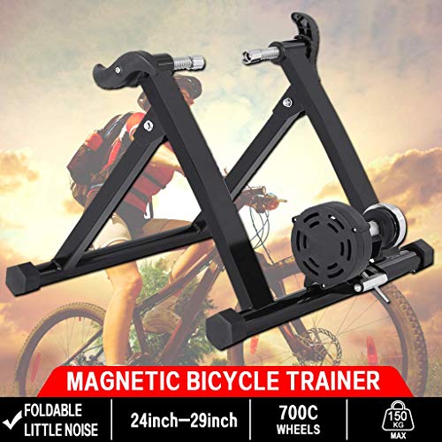 Dacawin Bike Trainer Stand - Magnetic Bicycle Training Parking Rack Stationary Steel Stand with Magnetic Resistance Wheel Suitable for Bicycles with Wheel Diameter 24-28" (Wireless, Black)