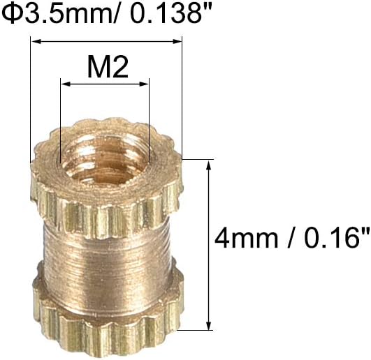 uxcell Knurled Insert Nuts, M2 x 4mm(L) x 3.5mm(OD) Female Thread Brass Embedment Assortment Kit, 30 Pcs - Image 3