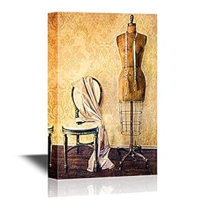 Retro Style Canvas Wall Art - Antique Dress Form and Chair with Vintage Look - Gallery Wrap Modern Home Art | Ready to Hang - 12x18 inches