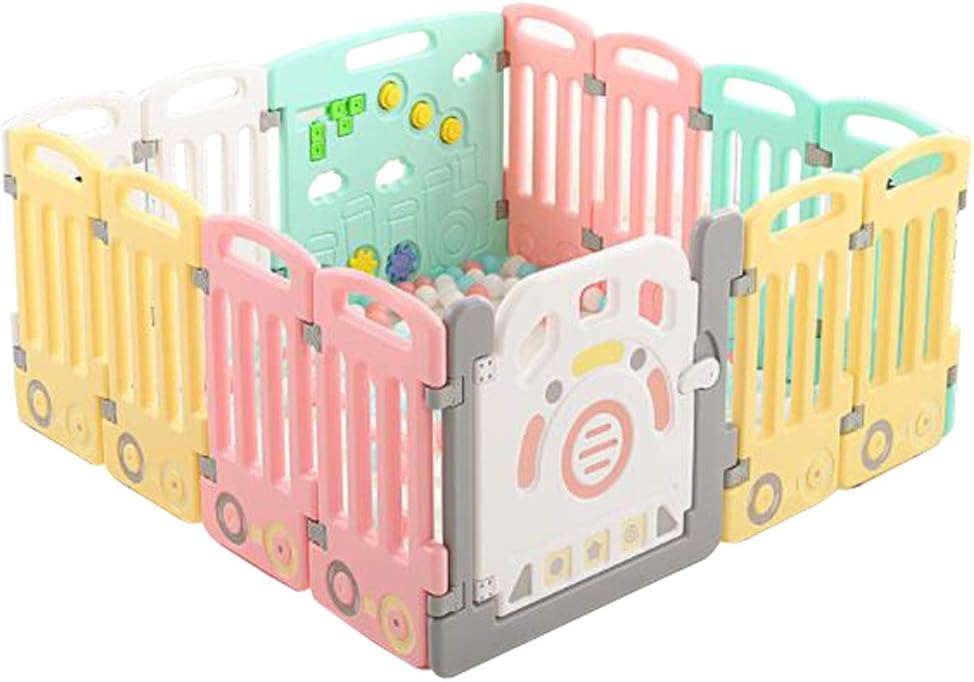 Children's Playpen, Portable Baby Fence, Child Safety Activity Center Home Indoor Plastic Toddler Crawling Playground (14 Activity Panels)