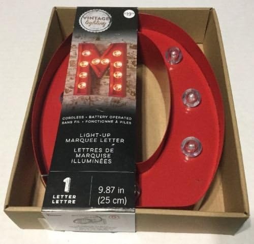 Darice Vintage Lighting Home Collections Metal Lighted 10" LED Light-Up Letter Marquee Sign Wall Decor ("O", Red)