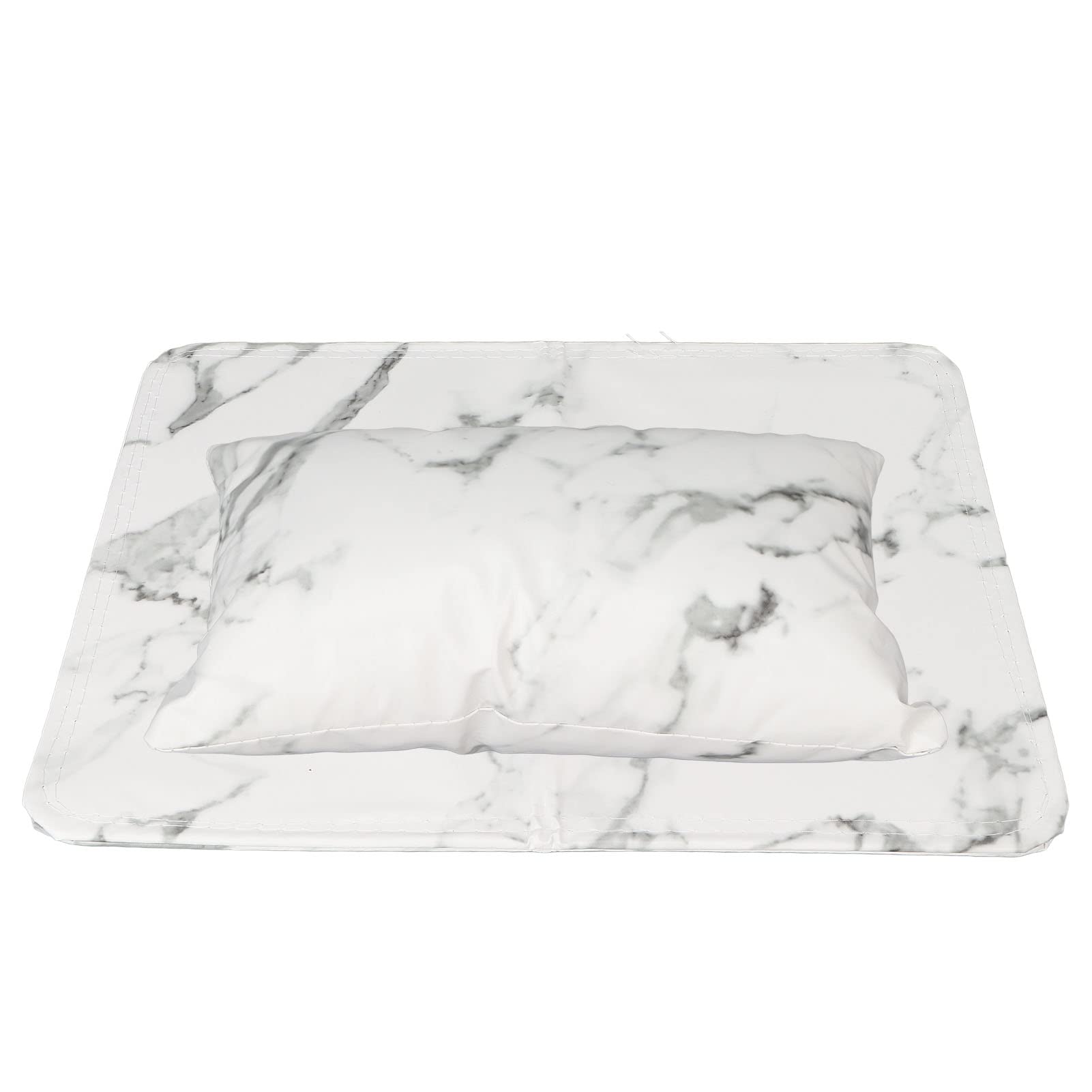 Nail Pillow Mat Set, Nail Art Hand Pillow with Mat PU Leather Manicure Soft Arm Rest Cushion Table Mat Set for Salon Beauty (White Marble)