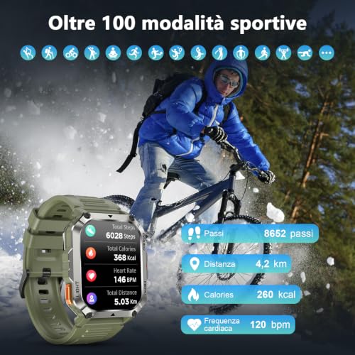 Blackview Men's Smartwatch, 2.01 Inch Military Smartwatch Fitness with Bluetooth Calls Smart Watch 115+ Sports Modes/900 mAh/Sleep/Heart Rate Monitor/Torch/Compass for Android IOS