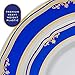 Laura Stein Designer Dinnerware Set | 64 Disposable Plastic Party Plates | White Wedding Plate with Blue Rim & Gold Accents | Includes 32 x 10.75 Dinner Plates + 32 x 7.5” Salad Plates | Cobalt Blue