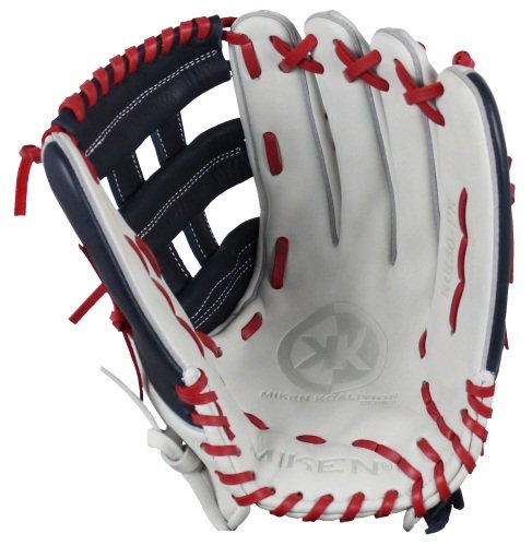 Miken KO Series Slowpitch Pro H Web Pattern Fielding Glove, Right Hand Throw, Red/White/Blue, 13"