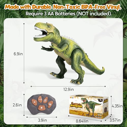 JOYIN Remote Control Dinosaur Electric Remote Control T-Rex Dinosaur with Light and Roar Realistic Toys Kids 3 4 5 Years Old