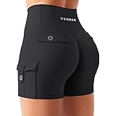 YEOREO CoreFlex Women Workout Gym Shorts with Cargo Pockets Hidden Scrunch 3.6" 4.5" Inseam No Front Seam Biker Shorts