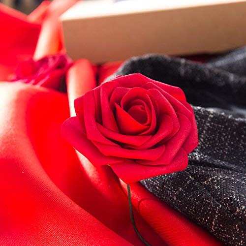 ZOOYOO Artificial Flowers Dark Red Roses 50pcs,Wedding Bridesmaid Bridal Bouquets Centerpieces,Wedding Decorations,Real Looking Fake Roses Stem for Party Decoration,Baby Shower Home Decorations - Thumbnail 6
