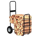 go2buy Indoor/Outdoor Firewood Log Carrier Fireplace Wood Rack Dolly Rolling Fire Storage Cart, 27.95 x 19.29 x 42.91’’ (LxWxH), Black