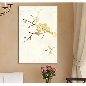 Canvas Wall Art - Vintage Style Golden Cherry Blossom - Giclee Print Gallery Wrap Modern Home Art Ready to Hang - 12x18 inches