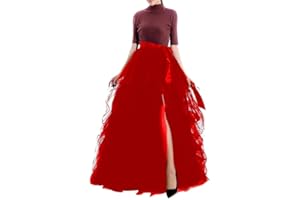 Qmker Women's Long Tutu Tulle Skirt A Line Floor Length Black Special Occasion Night Out fold Skirt