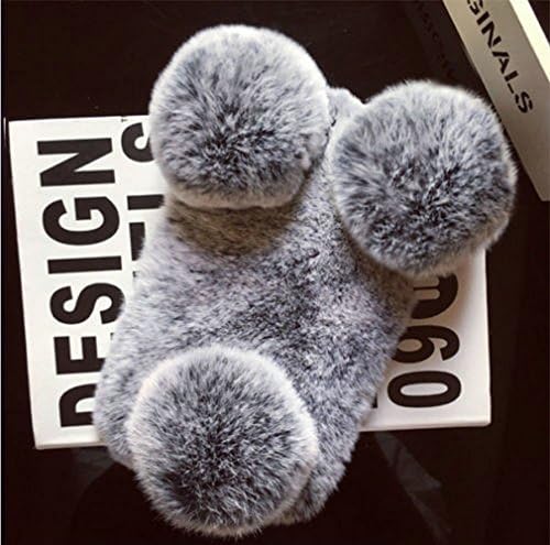 iPhone 7 Plus Fur Panda Case, Surpriseyou Super Cute Handmade Warm Winter Rex Rabbit Fur Hair Plush Fluffy Pom-pom Full Back Soft Furry Case Cover for iPhone 7 Plus (Gray)