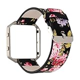 Genuine Leather Watch Band Strap for Fitbit Blaze,Luxury Genuine Leather Floral Leather Strap Replacement WatchBand & Frame Holder Shell For Fitbit Blaze by ABCsell (E)