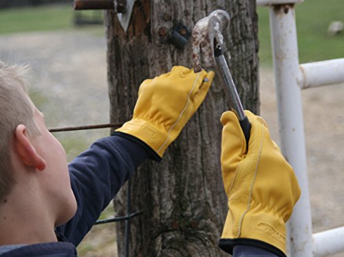 Kids Leather Work Gloves, Premium Top Grain Cowhide, For Gardening, Mechanic, Ranch, Riding, Weeding, Pruning (med-ages 6-8)
