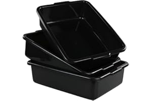 Qskely Commercial Plastic Bus Box/Tote Box, Black Bus Tub/ Wash Basin Tub, Set of 3