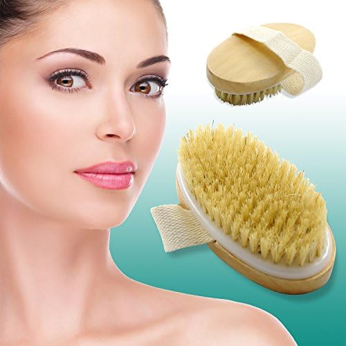 BODY BRUSH for Skin Cleansing - Natural Organic Bristles & Pouch for Travel | Radiant Glowing Healthy Look | SCRUB & EXFOLIATE for Better Health and Beauty | Bath or Shower | Wet & Dry Brushing