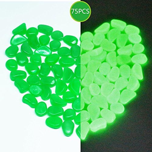 SpringSmart Colorful Garden Decorative Pebble Stones Can Glow in the Dark, Man-made Luminous Rocks to Decorate Lanscape, Fish Tank, Aquarium, Walkway, Vase (0.6lb 75pcs Green)