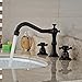 Votamuta Deck Mounted Three Holes Double Handles Widespread Bathroom Sink Faucet, Oil Rubbed Bronze