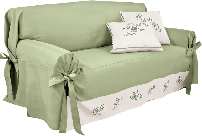 Copridivano 3 Posti Verde Chiaro - Fodera Elasticizzata Motivo Foglie Vintage, Poliestere, 190-230cm - Foto 5