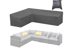 Skyour Patio Furniture Sectional Couch Sofa Cover Gray Weatherproof Heavy Duty 420D Oxford Outdoor L Shaped Sectional Garden Rattan Corner Sofa Furniture Protector Covers (Right Side Long: 87x112in)