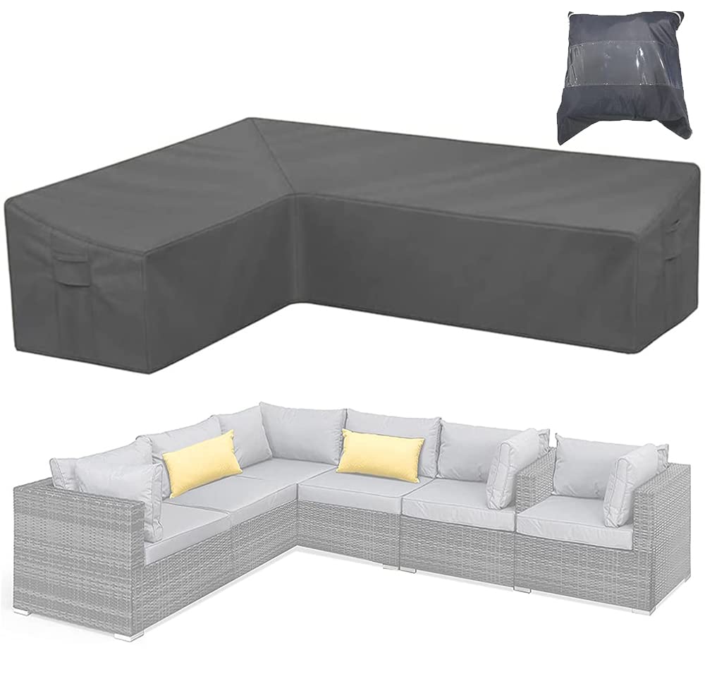 Patio Furniture Sectional Couch Sofa Cover Skyour Gray Weatherproof Heavy Duty 420D Oxford Outdoor L Shaped Sectional Garden Rattan Corner Sofa Furniture Protector Covers (Right Side Long: 78x105in)