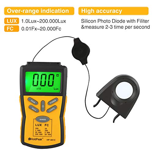 Digital LUX Meter HOLDPEAK 881C Light Meter Measure Range 0.1200,000