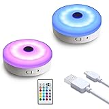 wobsion Puck Lights with Remote, Color Changing Under Cabinet Led Lighting, Wireless Closet Light, USB Rechargeable Puck Ligh