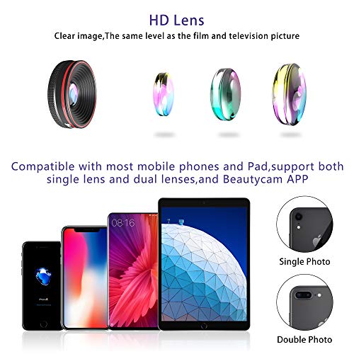 Phone Camera Lens Kit 9 in 1: 22X Telephoto Lens, 205° Fisheye Lens, 0.5X Wide Angle Lens & 25X Macro Lens, Compatible with iPhone 8 7 6 6s Plus X XS XR Samsung