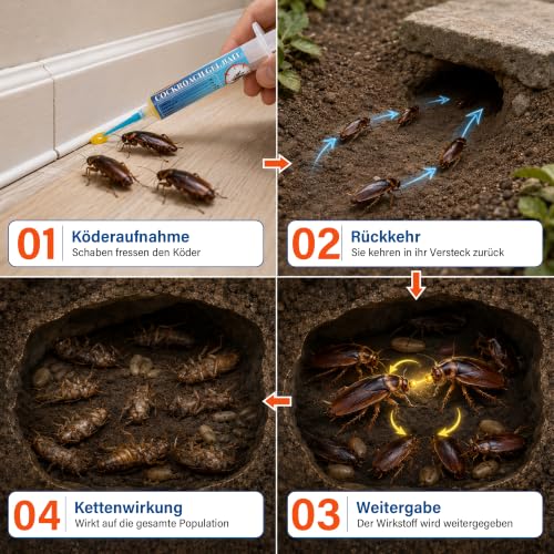 6 x 30 g Cockroaches Odourless Bait - Cockroaches Monitoring Device Gel for Indoor & Outdoor Use, Kitchen & Household, Long Lasting & Effective, Safe for Children and Pets