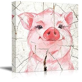 Square Canvas Wall Art - Pink Little Pigon Vintage Wood Effect Background - Giclee Print Gallery Wrap Modern Home Art Ready to Hang - 12x12 inches