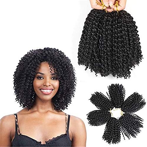 TOUFATIAN Short Synthetic Crochet Hair Kinky Curly Hair Weft Weave Braids Hair High Temperature Fiber Hair Extension (6pc 8Inch)