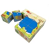 Rolimate Educational Preschool Wooden Cube Block Jigsaw Puzzles - Hedgehog Elephant Tiger Deer Monkey Zebra, Christmas gift toy for age 1 2 3 Years Old and Up Toddlers Kids Baby Children Boys Girls