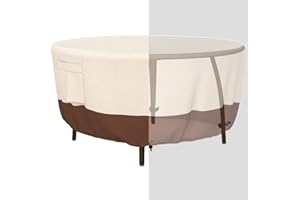 Tuyeho Round Patio Furniture Cover, Durable Oxford Fabric Outdoor Round Table Cover, Waterproof, UV & Rip Resistant Patio Table and Chairs Set Cover, 110"DIA x 28"H Beige & Brown