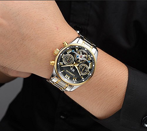 PASOY Carnival Men's Watch Automatic Mechanical Tourbillon Stainless Stell Date Black Dial Skeleton Watch