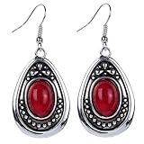 YAZILIND Vintage Tibetan Silver Red Oval Turquoise Dangle Drop Hook Earrings Women Gift