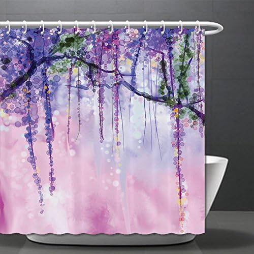 Watercolor Flower Decor Collection Wisteria Flowers Tree Blurred Design Polyester Fabric Bathroom Shower Curtain Set with Hooks Extra Navy Lilac Aubergine Blue Violet ¸±±¾ 66x72in