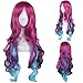 Netgo Cosplay Wigs for Women Pink Mixed Blue Long Wavy Wigs with Bang Lolita Style Heat Resistant Full Wig