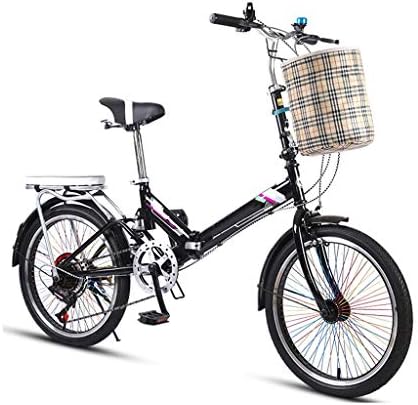 Xljun 自転車折りたたみ自転車軽量鉄骨 大人の女性 は学生の車 バイクインチホイール 7つのスピードクルーザーサイクリング市コンパクトな都市の通勤 レディース男性ボーイズキッズ女の子 リアラック自転車 安全なファッション Color Black Size Inch