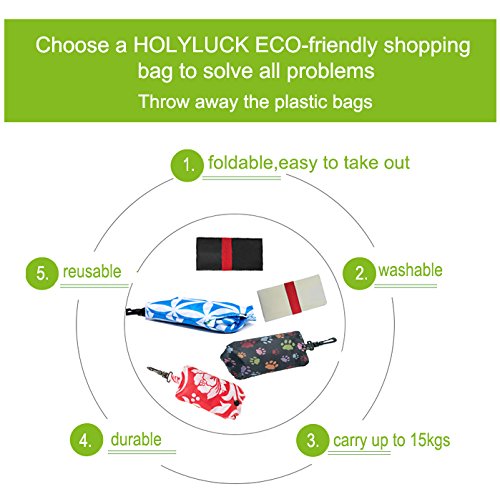HOLYLUCK Reusable Grocery Bags,Heavy Duty Foldable Shopping Tote Bag (Standard, 3 Blue Geometric Flowers)