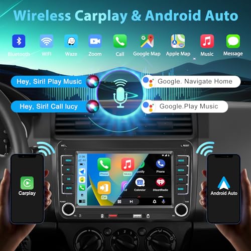 Car Radio for VW Golf 5 6 Passat Tiguan Jetta Touran Polo Caddy, 7 Inch Touch Screen with Apple CarPlay and Android Auto Wireless, Bluetooth Car Radio, FM/AM RDS, Mirror Link and Canbus