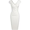 MUXXN Women's 1950's Vintage V Neck Ruched Sheath Formal Pencil Dress
