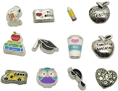 Dotiow 12pcs/Set Teacher Theme Floting Charms Glass Memory Locket Lanyard Necklace Pendant