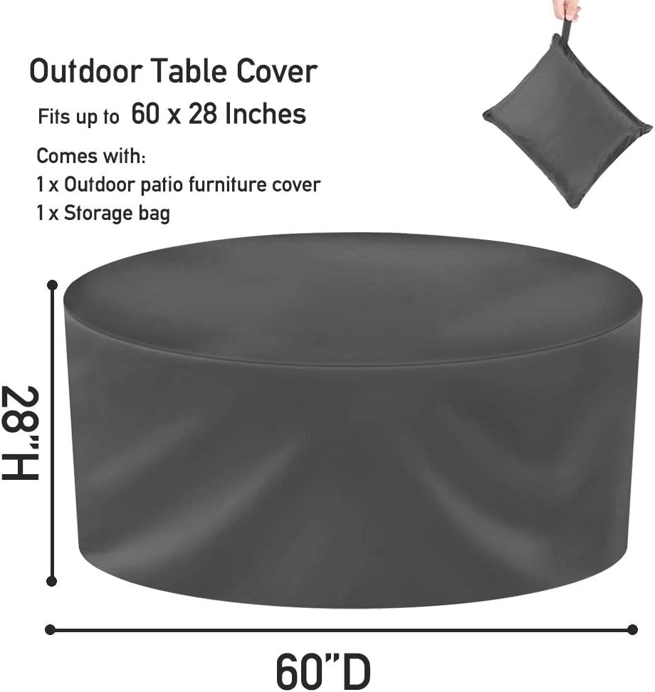 STARTWO Patio Furniture Cover Heavy Duty Waterproof Anti-Fading Cover for Outdoor Round Table & Chairs Set, Grey 60" x 28" : Garden & Outdoor