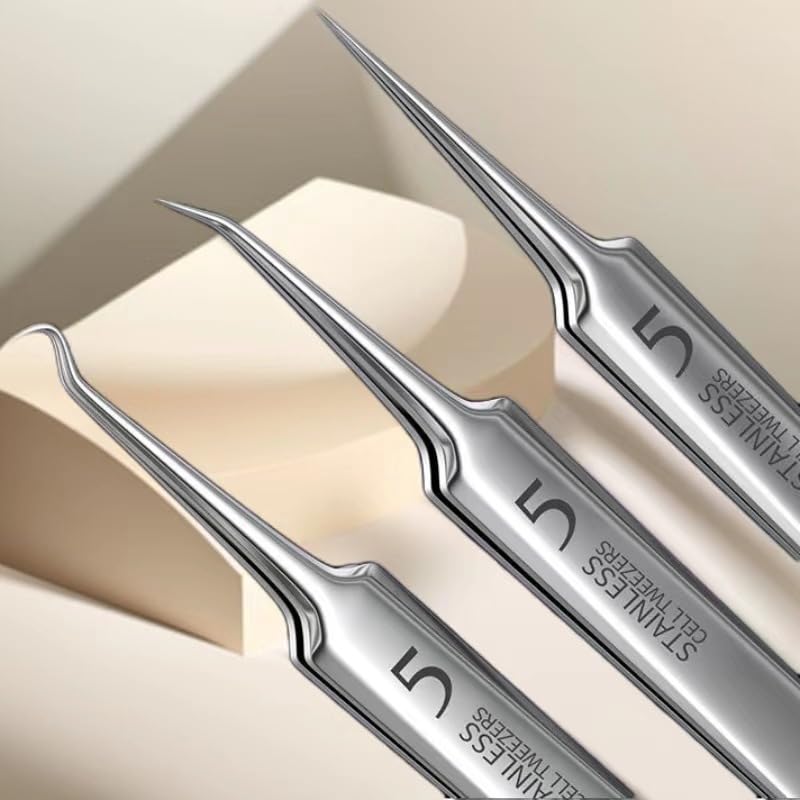 Photo 1 of 3 Pieces Removal Blackhead Tweezers Precision,Stainless Steel Extractor Acne Removal Kit Pimple Popper Tool, Clip for Whiteheads, Acne Clip, Ingrown Hairs Tweezers