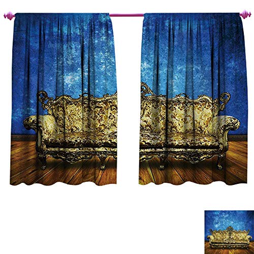 cobeDecor Victorian Decorative Curtains for Living Room Victorian Sofa in Room Interior Wooden Floor Timber Panel Curve Aged Thermal Insulating Blackout Curtain W72 x L72 Brown Yellow Royal Blue