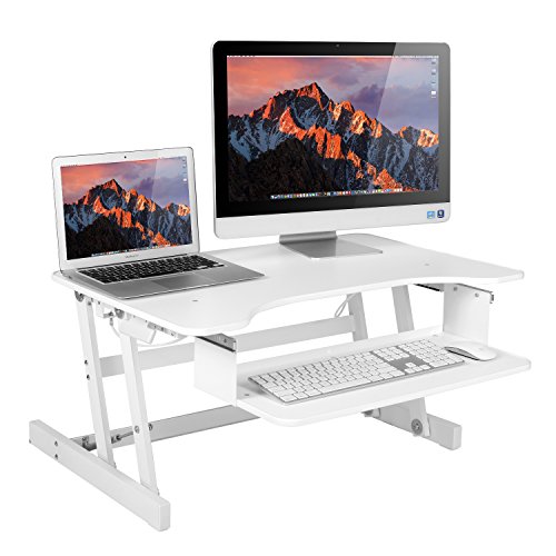 Smonet Standing Desk Converter , Height Adjustable Sit Stand Desk Riser , 32" Computer Workstation Stand Up Desktop with Retractable Keyboard Tray ( Dual Monitor White )