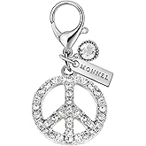 MONNEL MC171 Crystal Peace Sign Lobster Clasp Charm Pendant with Velvet Bag (White, 1 piece)